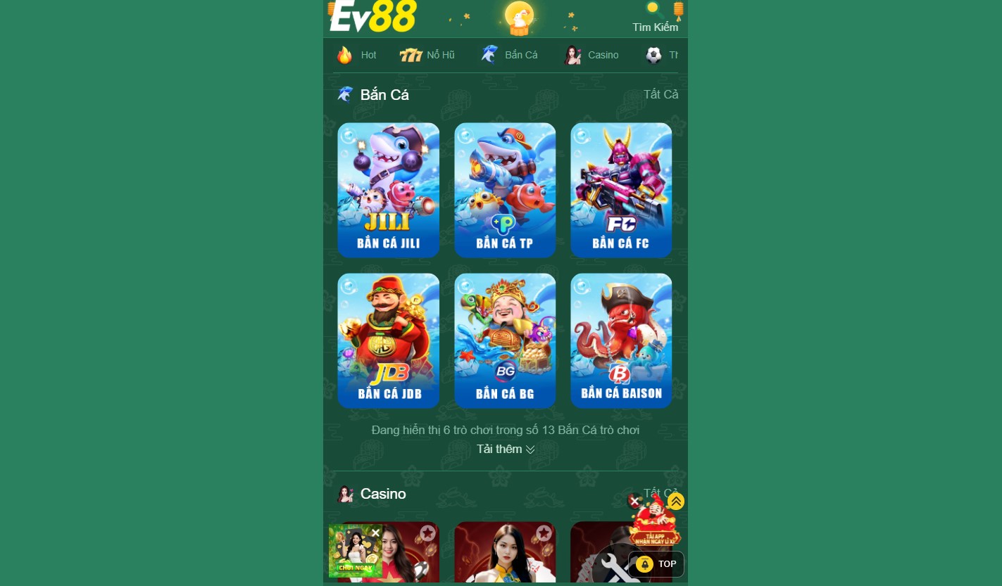 EV88 23 Sảnh game bắn cá đổi thưởng tại nhà cái EV88